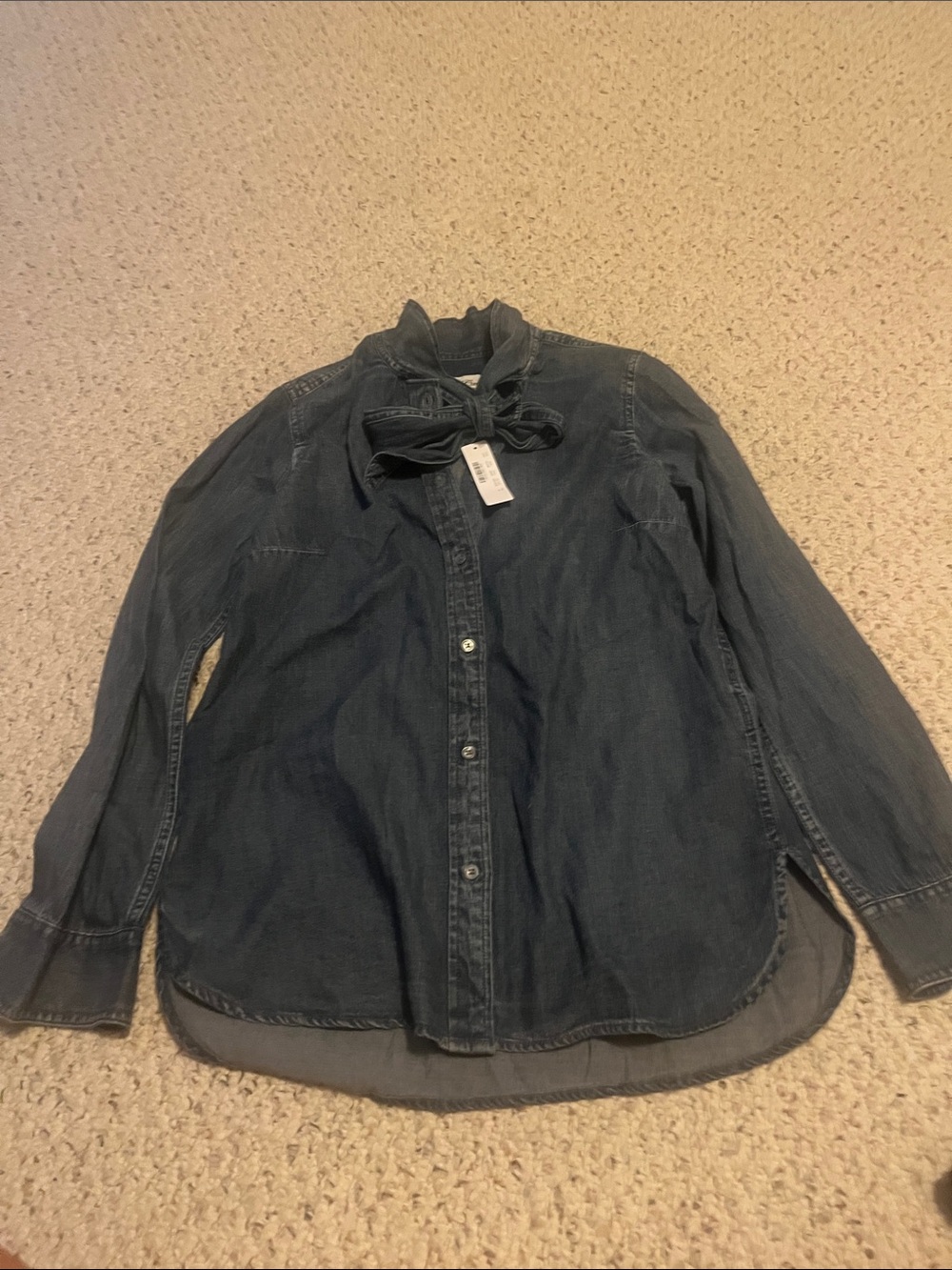 J. Crew Dark Denim Tie-Neck Button-Up Shirt
